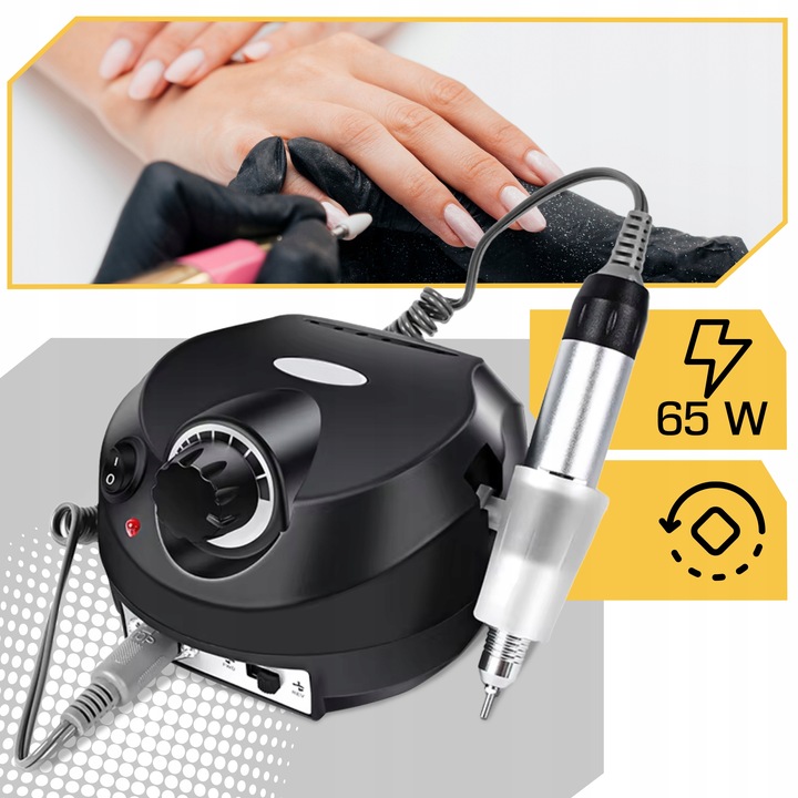 PROFESJONALNA FREZARKA DO PAZNOKCI MANICURE PEDICURE 65W MOCNA + FREZY Kierunek obrotu obustronny